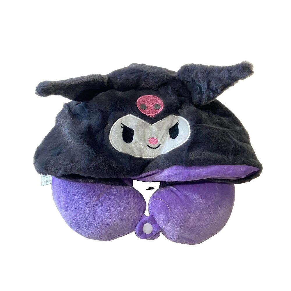 Sanrio Kuromi Travel Neck Pillow Plush Purple Black Hooded Soft Plushie NWT Trip
